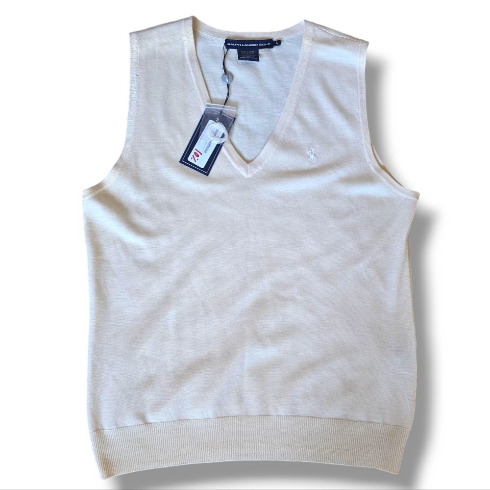 Ralph Lauren Golf 100% merino wool beige/off white vest vest size Large